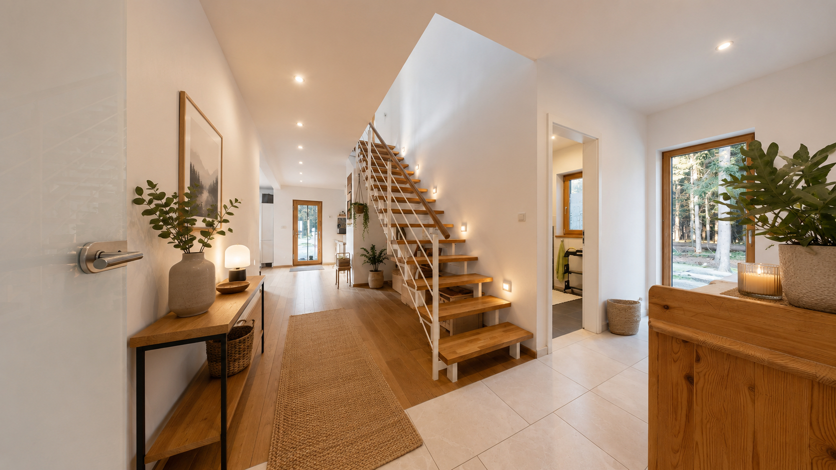 Flur mit Holztreppe