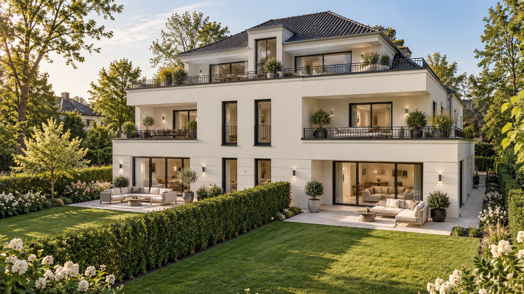 Gartenansicht mit Terrassen | Visualisierung