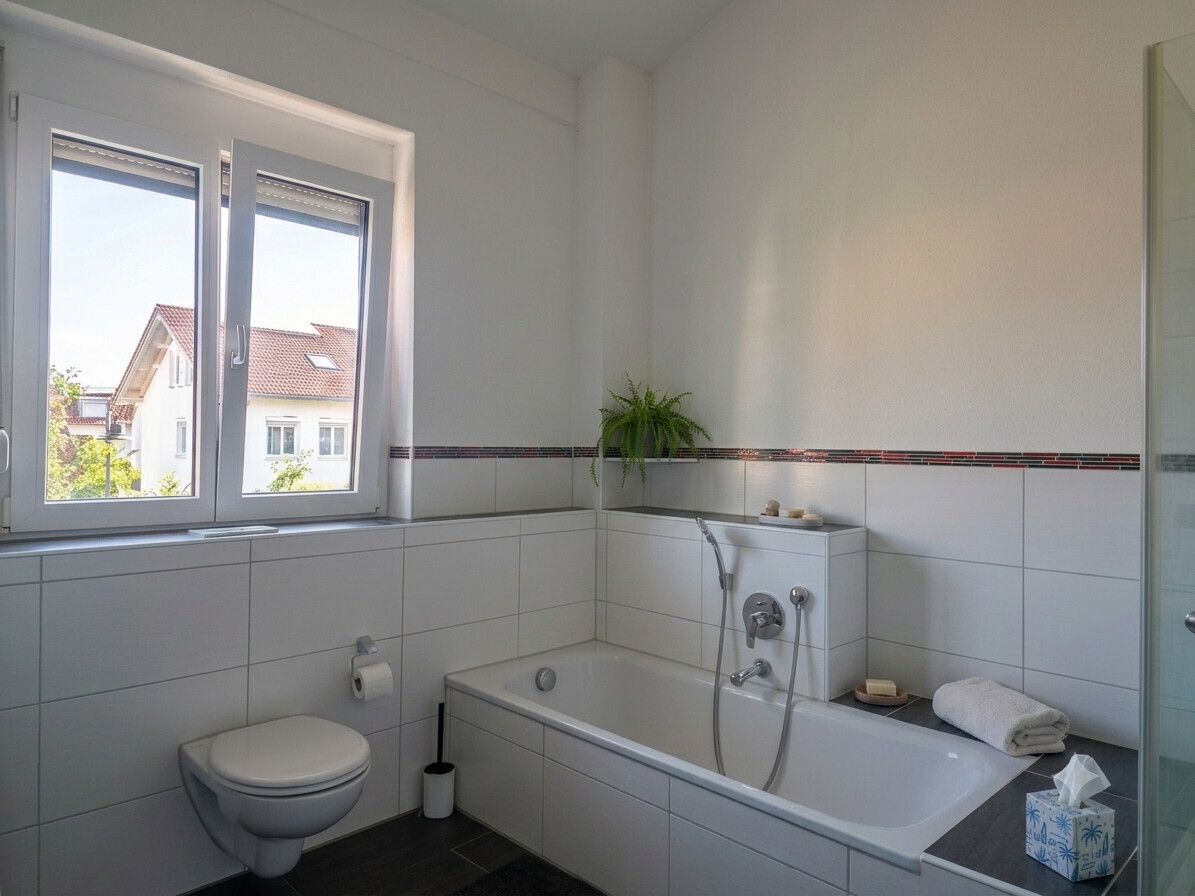 Obergeschoss Badezimmer mit Badewanne und Dusche