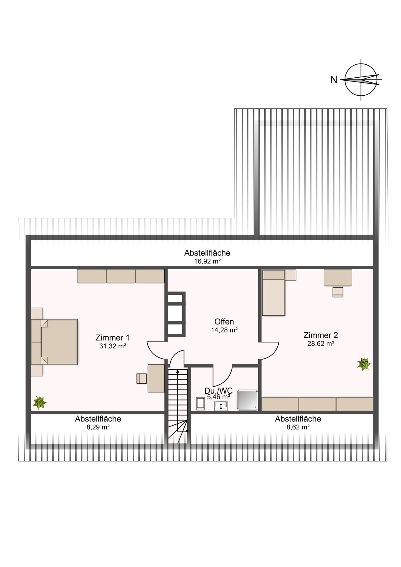 Grundriss Dachgeschoss visualisiert