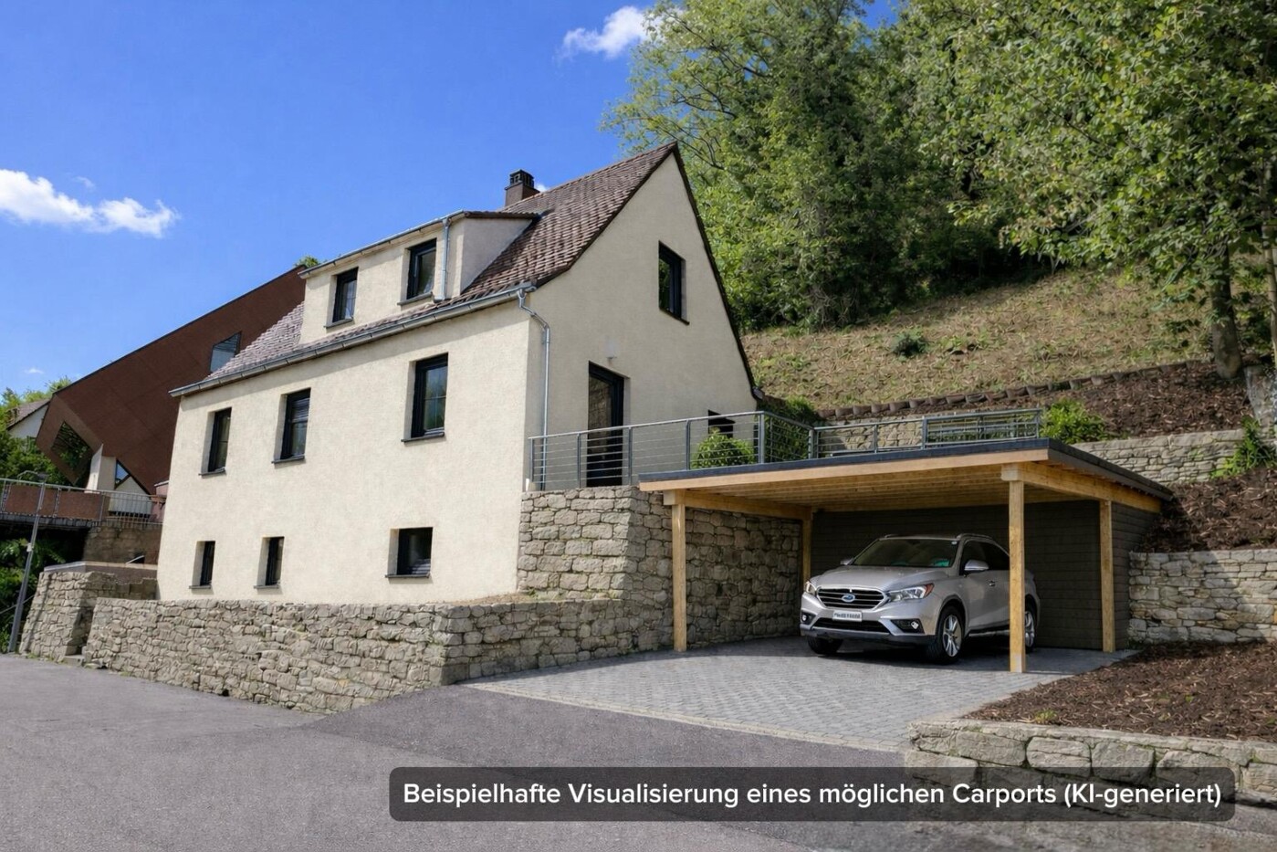 Beispielhafte KI Visualisierung eines Carports