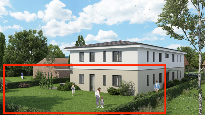 Außenansicht seitlich rot gekennzeichnet Wohnung