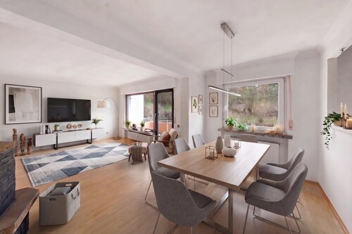 Wohn- und Esszimmer 3D Staging - KI generiert