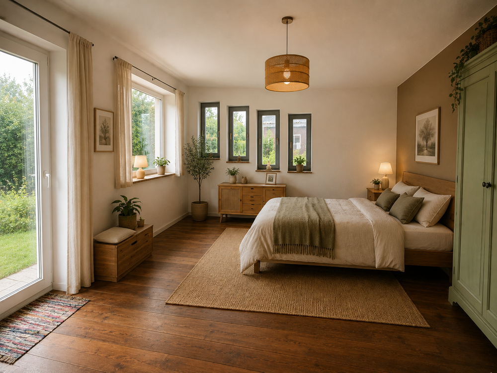 Wohnbeispiel Hauptschlafzimmer KI Generiertes Staging