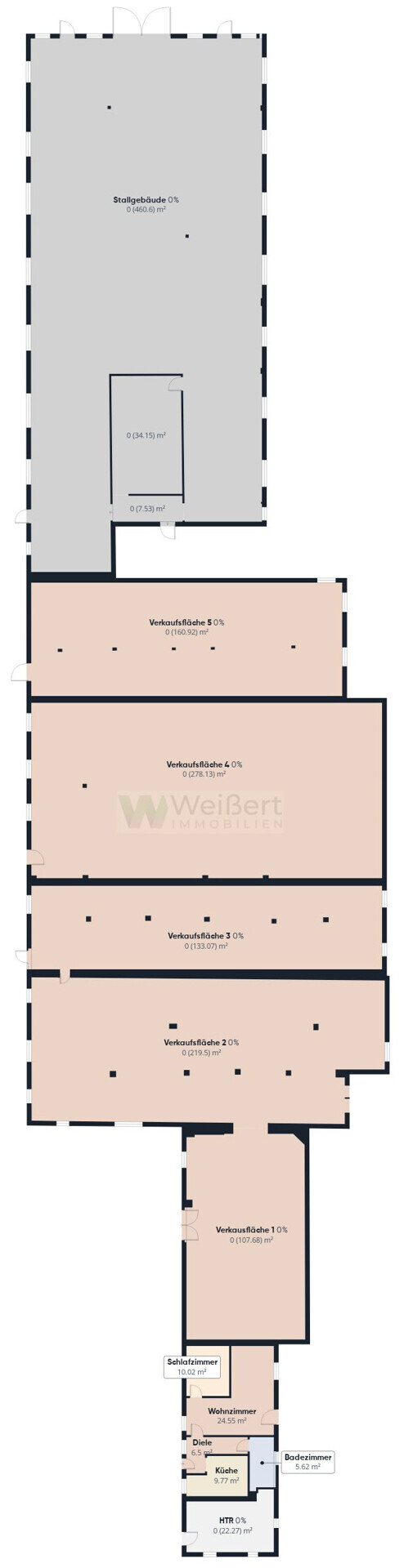 Grundriss ET-Wohnung, Lagerflächen + Stall EG