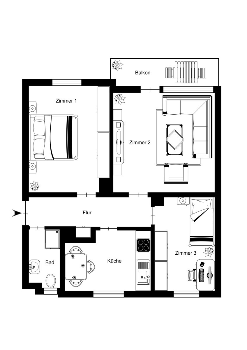 Grundriss (Visualisierung beispielhaft, Abweichungen möglich)