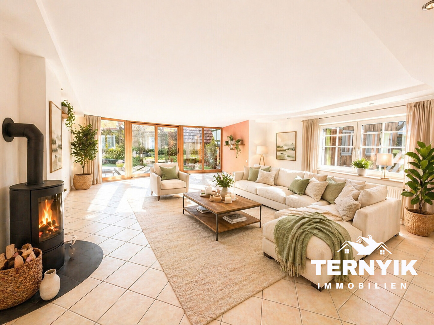Virtuelles Homestaging Wohnzimmer - Kaminanschluss möglich!