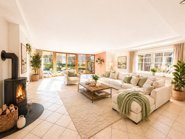 Virtuelles Homestaging Wohnzimmer - Kaminanschluss möglich!