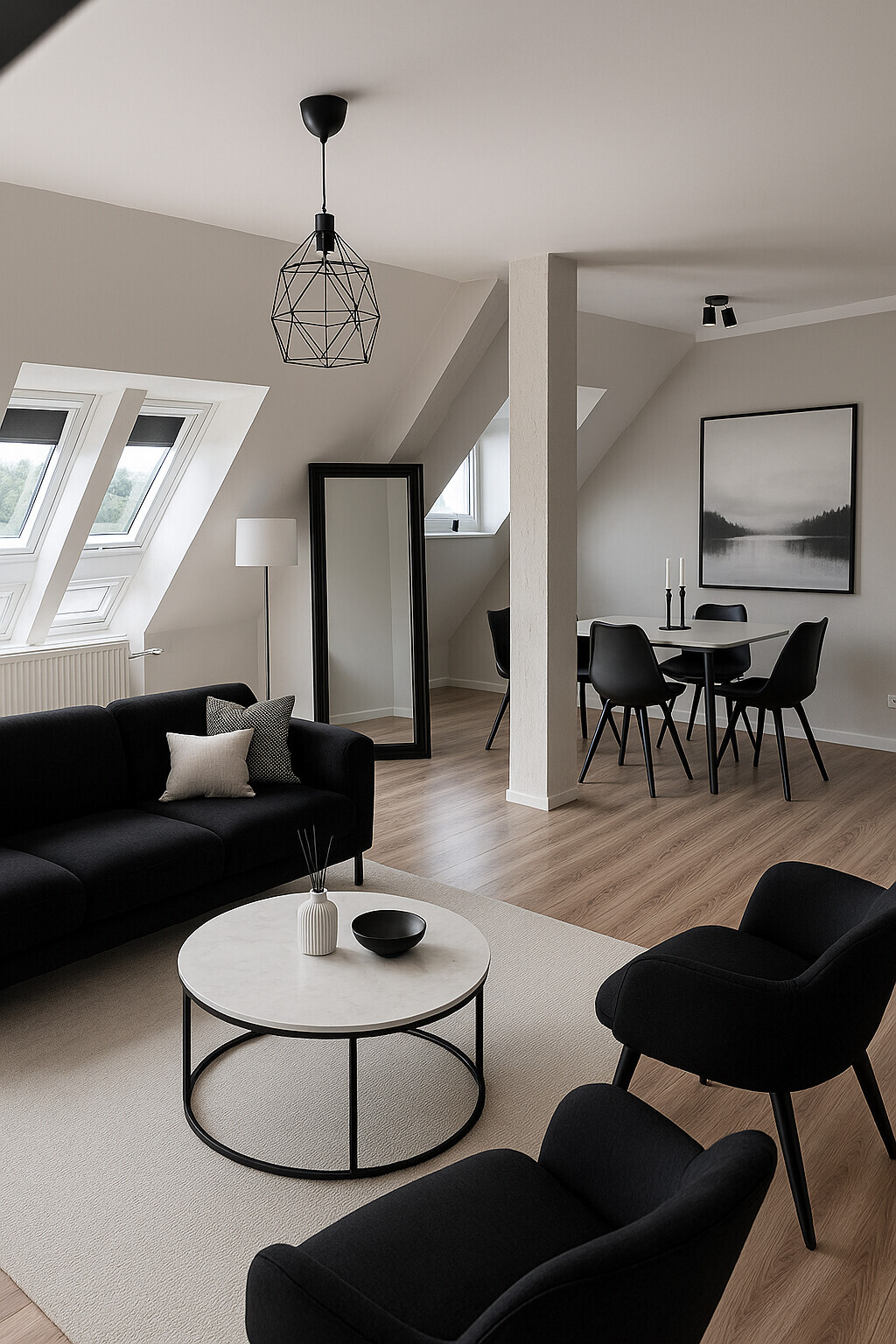 Homestaging des Wohnzimmers - Black and White