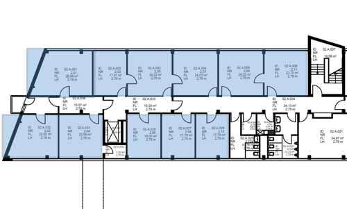 80 Grundriss Büroetage 2. OG Coworkingpark