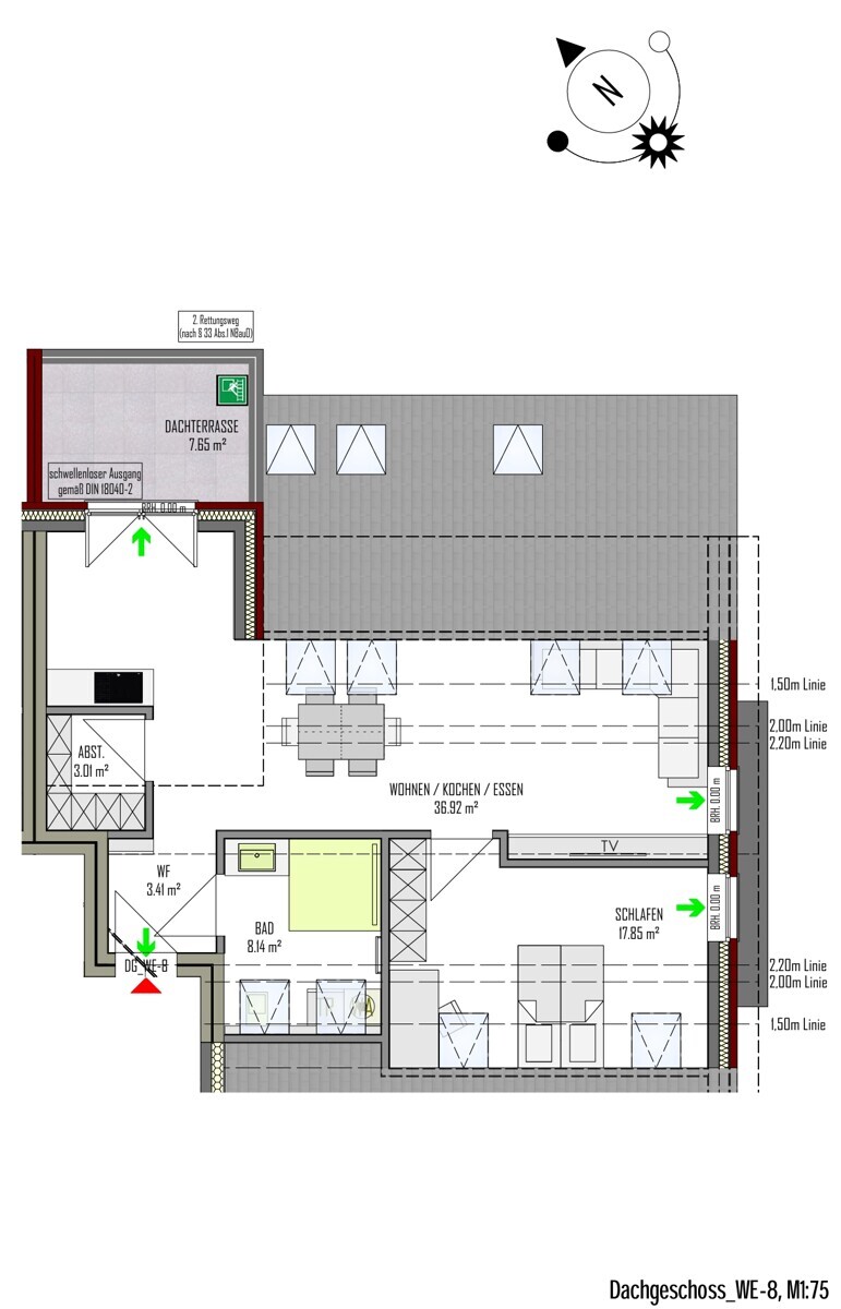 WE-8 | Dachgeschoss rechts | 2 Zi | 65 m² | Dachterrasse | € 900,- Kaltmiete | € 130,- Nebenkosten