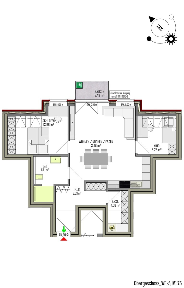 WE-5 | Obergeschoss mitte | 3 Zi | 77 m² | Loggia| € 1085,- Kaltmiete | € 155,- Nebenkosten
