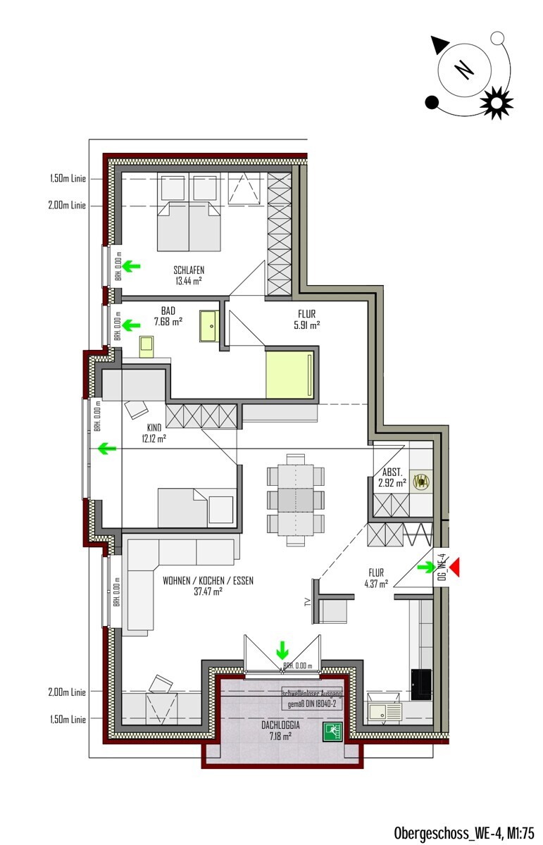 WE-4 | Obergeschoss links | 3 Zi | 85 m² | Loggia| € 1200,- Kaltmiete | € 170,- Nebenkosten