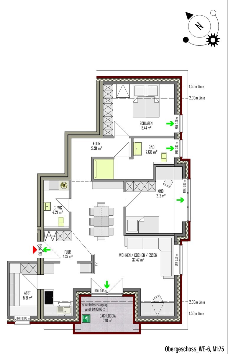 WE-6 | Obergeschoss rechts | 3 Zi | 92 m² | Loggia| € 1280,- Kaltmiete | € 185,- Nebenkosten