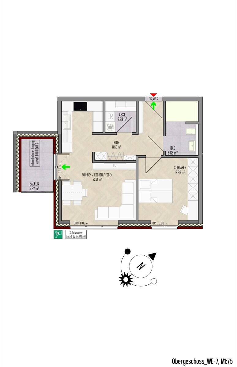 WE-7 | Obergeschoss| 2 Zi | 54 m² | Balkon | € 760,- Kaltmiete | € 115,- Nebenkosten