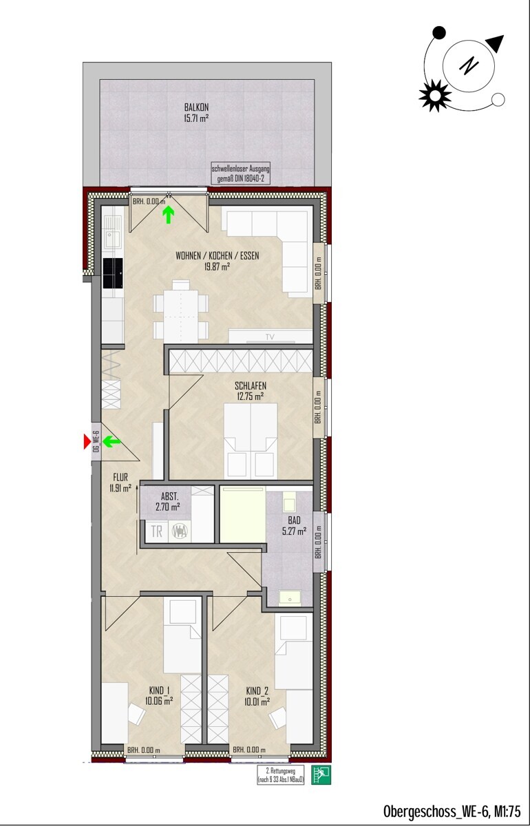 WE-6 | Obergeschoss| 4 Zi | 83 m² | Balkon | € 1170,- Kaltmiete | € 175,- Nebenkosten
