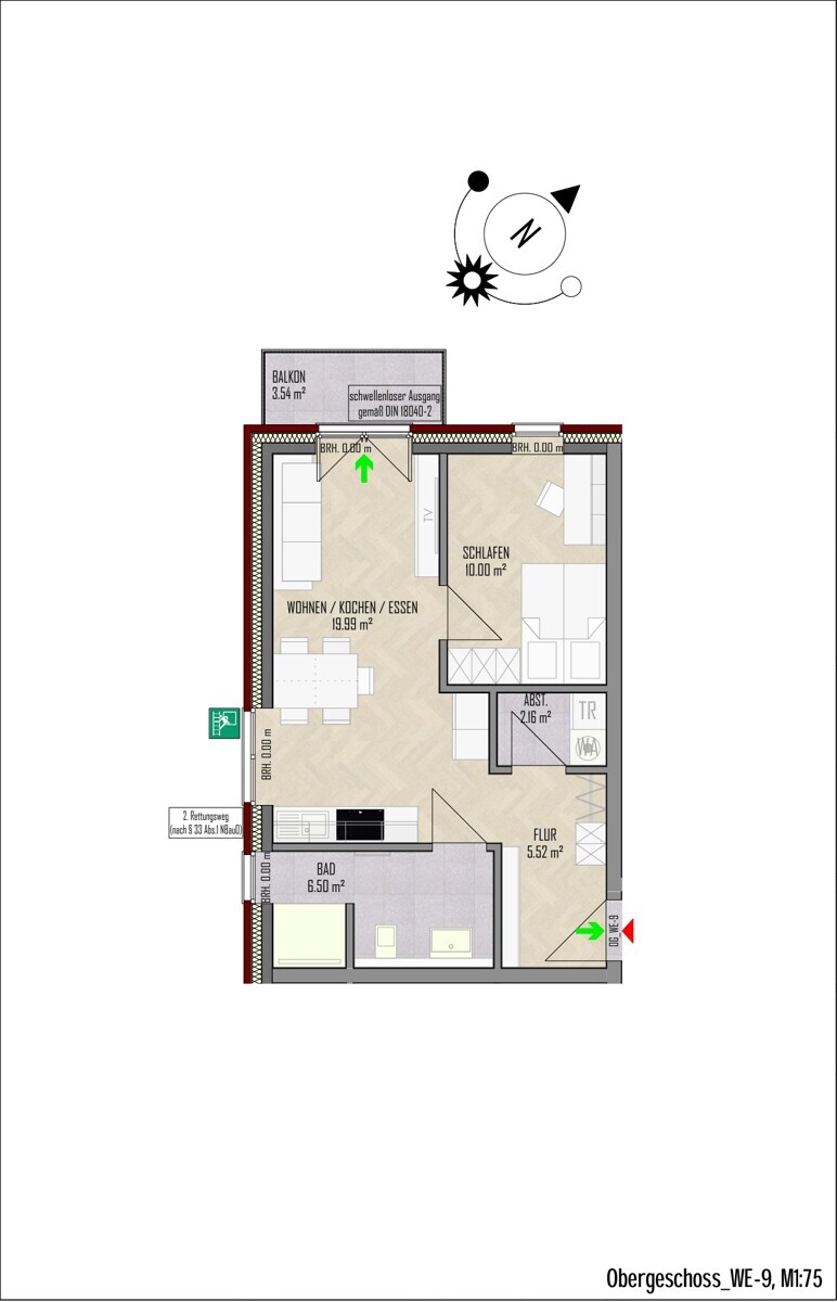 WE-9 | Obergeschoss| 2 Zi | 46 m² | Balkon | € 640,- Kaltmiete | € 95,- Nebenkosten
