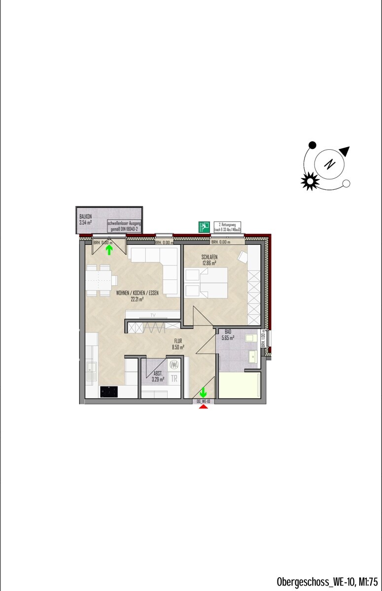 WE-10 | Obergeschoss| 2 Zi | 55 m² | Balkon | € 770,- Kaltmiete | € 115,- Nebenkosten