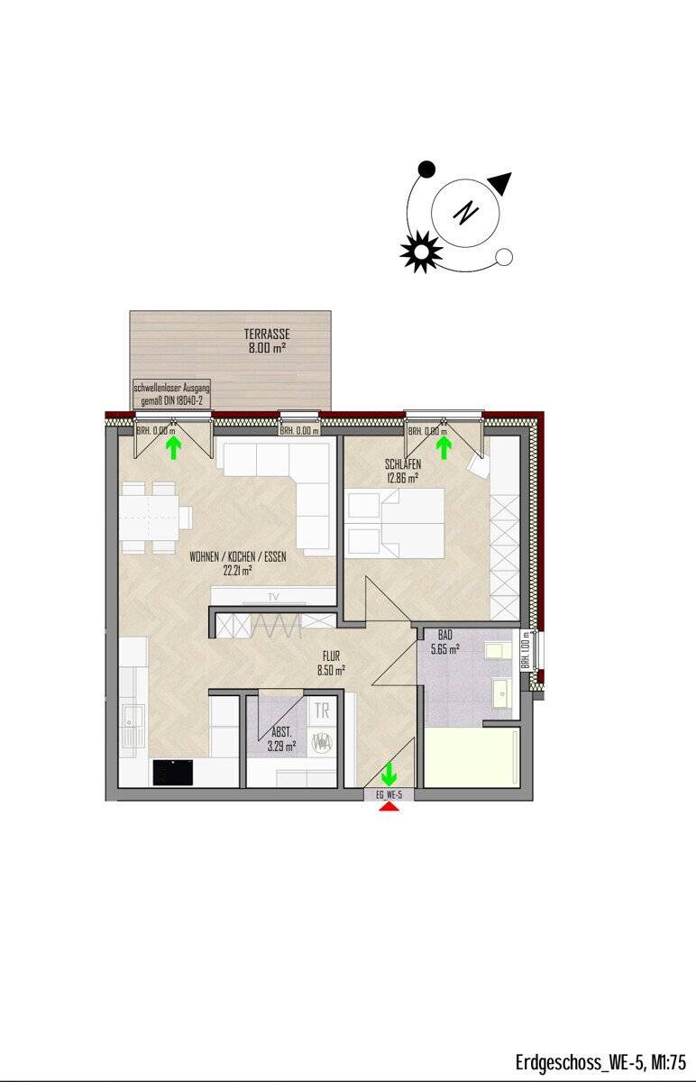 WE-5 | Erdgeschoss| 2 Zi | 59 m² | Terrasse | € 825- Kaltmiete | € 125- Nebenkosten