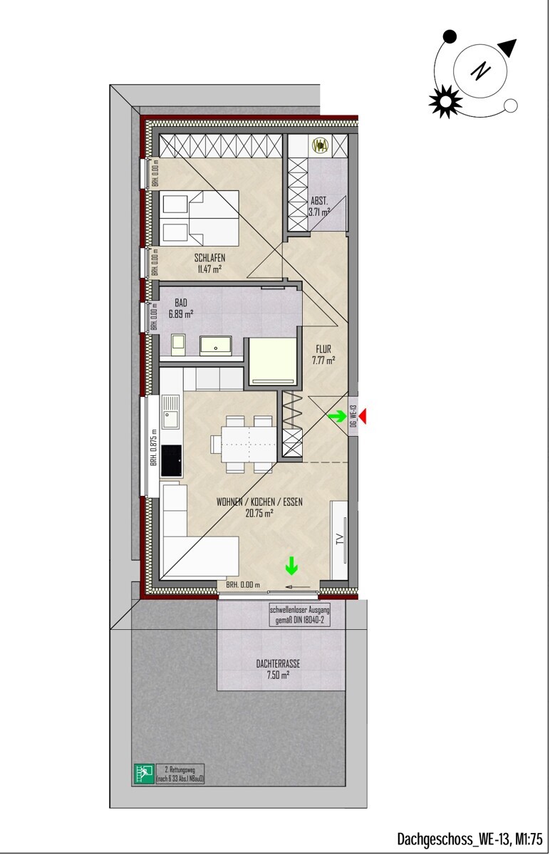 WE-13 | Dachgeschoss| 2 Zi | 55 m² | Balkon | € 770,- Kaltmiete | € 115,- Nebenkosten