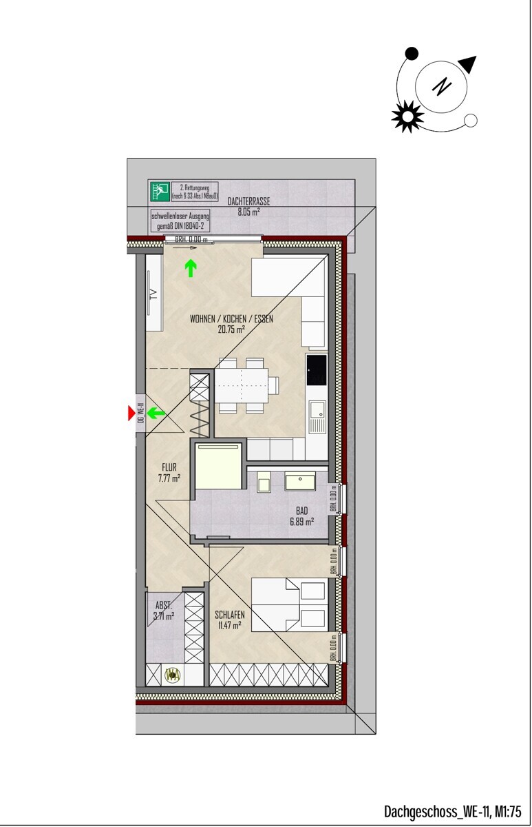 WE-11 | Dachgeschoss| 2 Zi | 55 m² | Balkon | € 770,- Kaltmiete | € 115,- Nebenkosten
