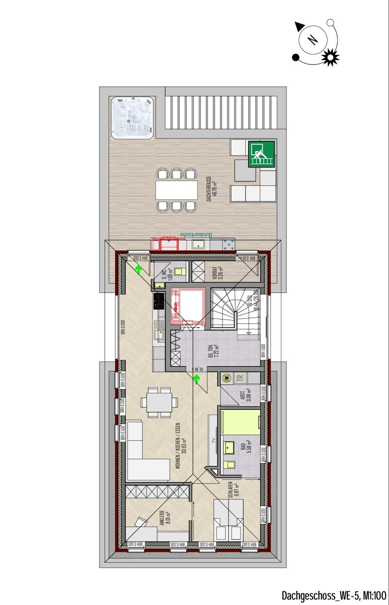 WE-5 | Dachgeschoss| 3 Zi | 91 m² | Dachterrasse| € 1.275,- Kaltmiete | € 245- Nebenkosten