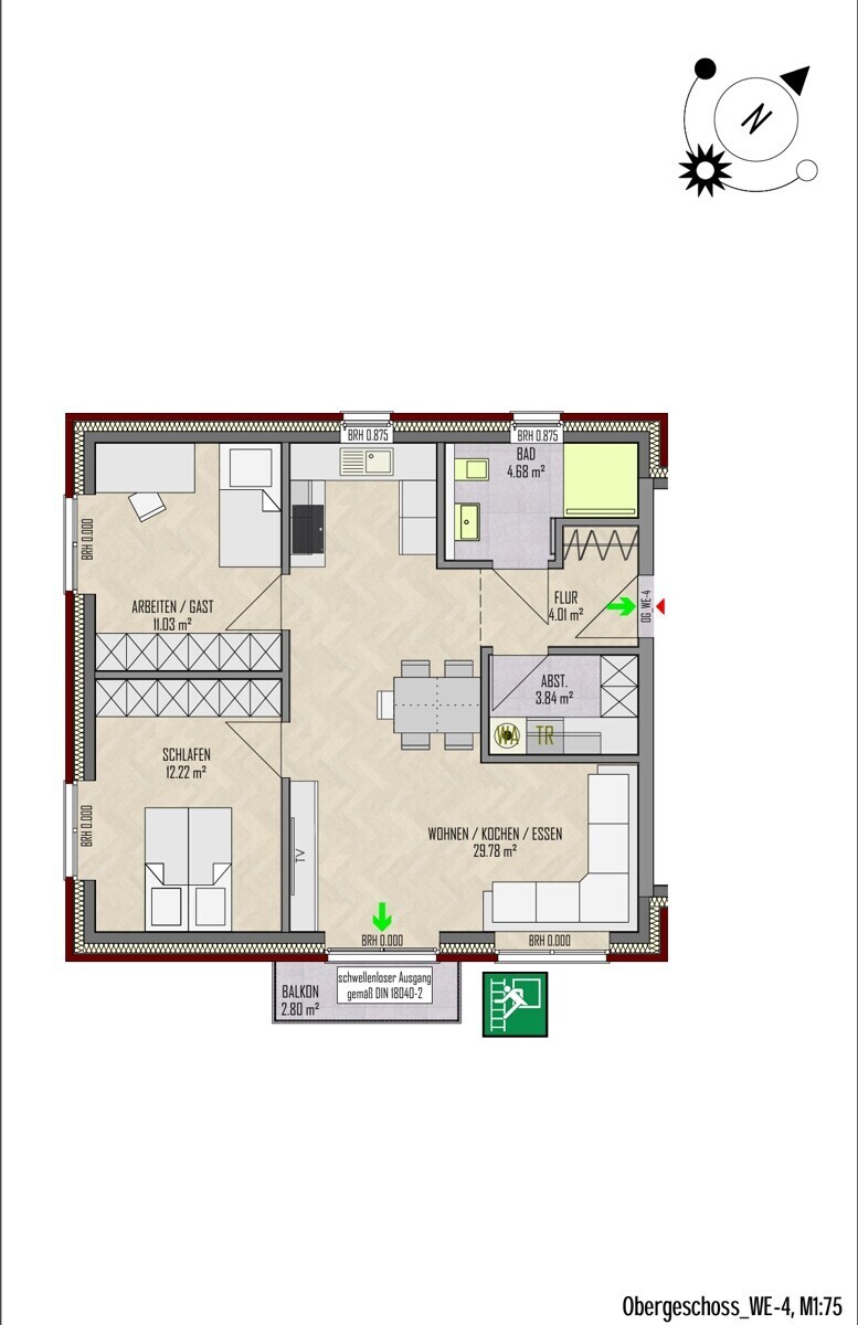 2. Gebäude | WE-3 | Obergeschoss| 63 m² | Balkon| € 880,- Kaltmiete | € 170,- Nebenkosten