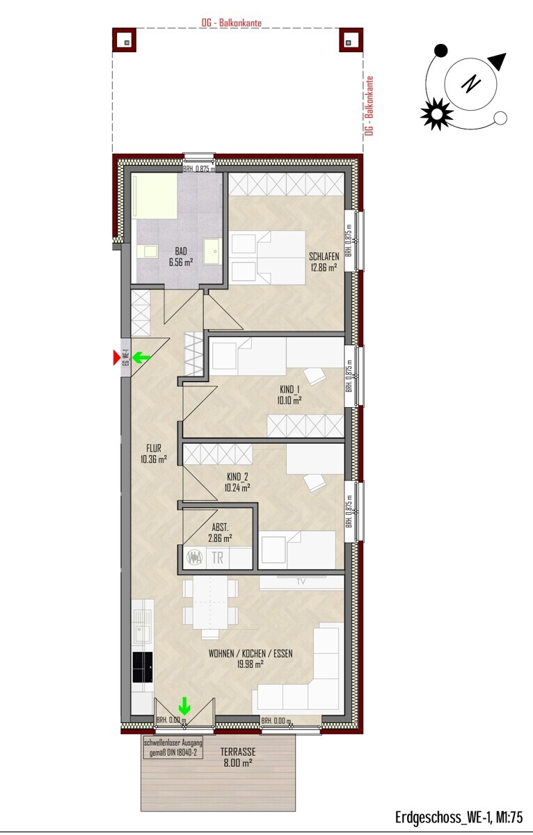 WE-1 | Erdgeschoss| 4 Zi | 80 m² | Terrasse | € 1120,- Kaltmiete | € 170,- Nebenkosten