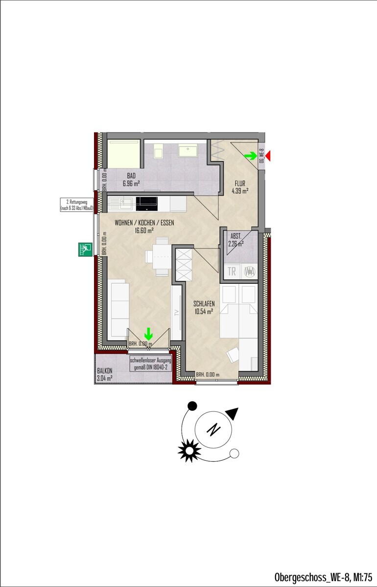 WE-8 | Obergeschoss| 2 Zi | 42 m² | Balkon | € 590,- Kaltmiete | € 90,- Nebenkosten