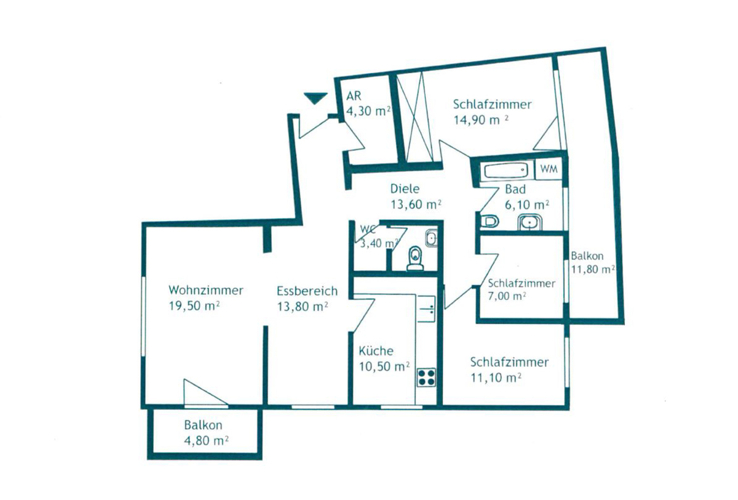 topspeed-immobilien-Grundriss-Salzburg-Salzburg-Haydnstraße:_Vermietete_4-Zimmer-Anlegerwohnung_mit_Balkon_in_bester_Lage_Salzburgs_-_Nähe_WIFI/WKO
