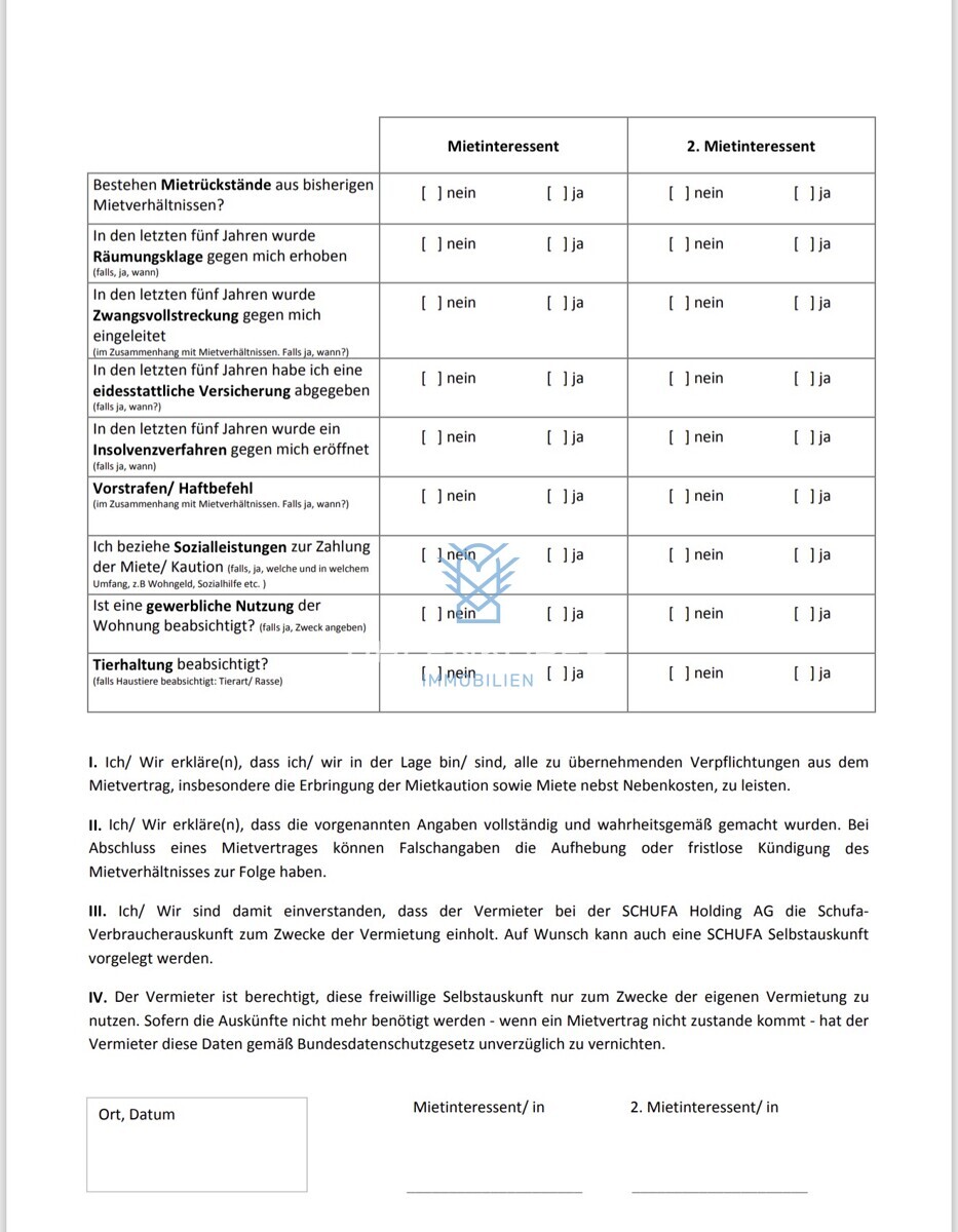 Mieter-Selbstauskunft