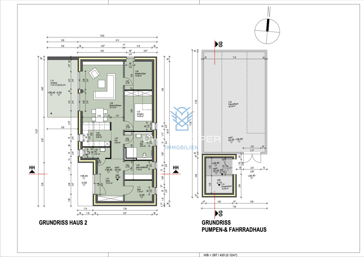 Grundriss Haus 2 & Pumpen-Fahrradhaus