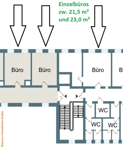ButzweilerHof_Innenraum- Bürogrößen - Beispiel 21,5 m²-23 m²