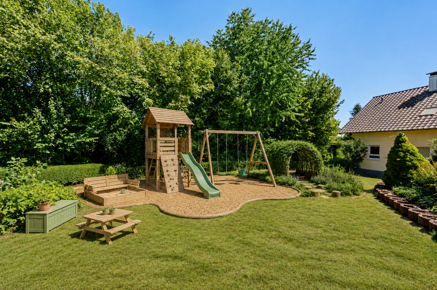 Kinderspieloase im Garten Virtuelles Home-Staging