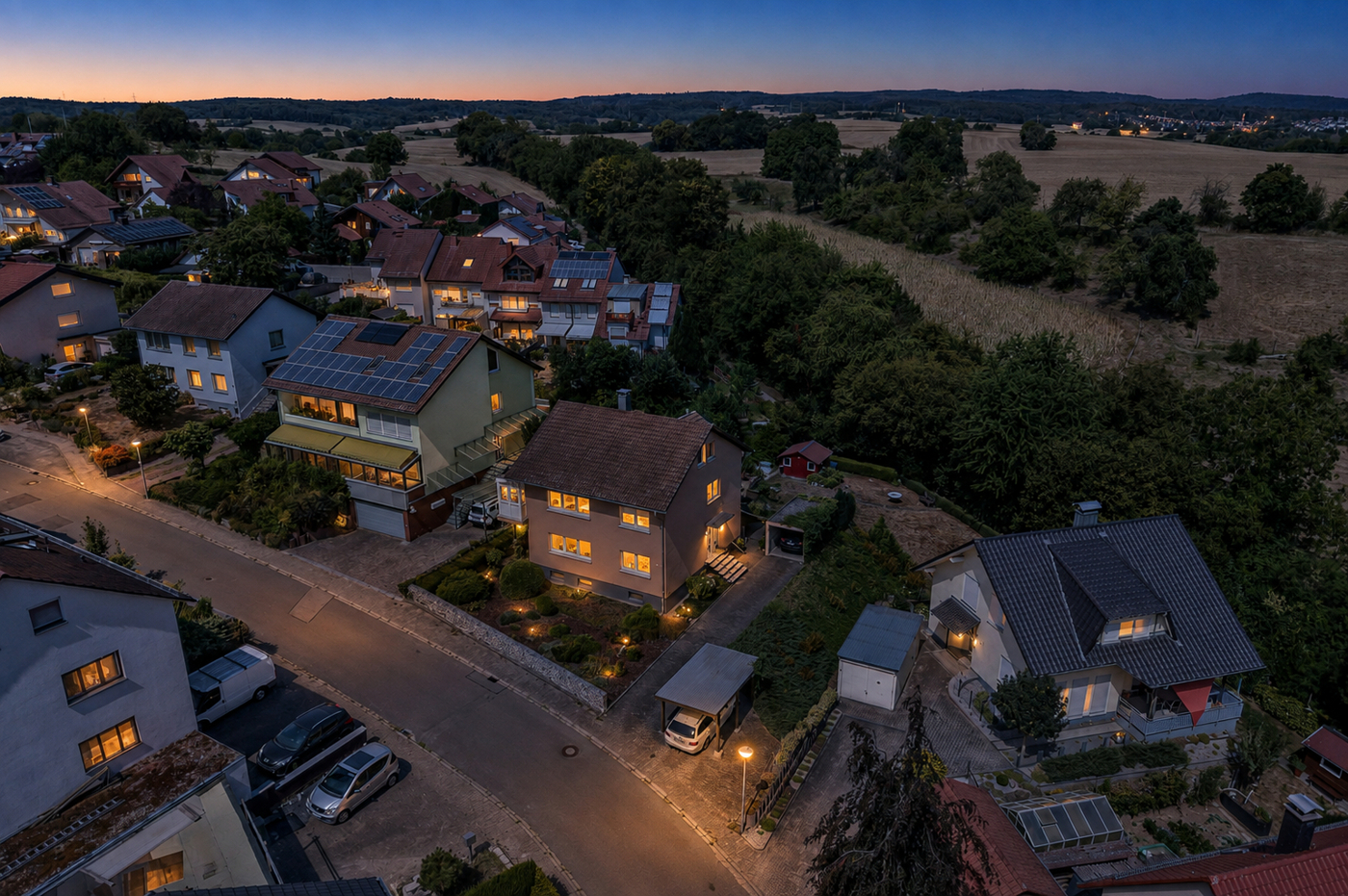 Luftaufnahme bei Dämmerung