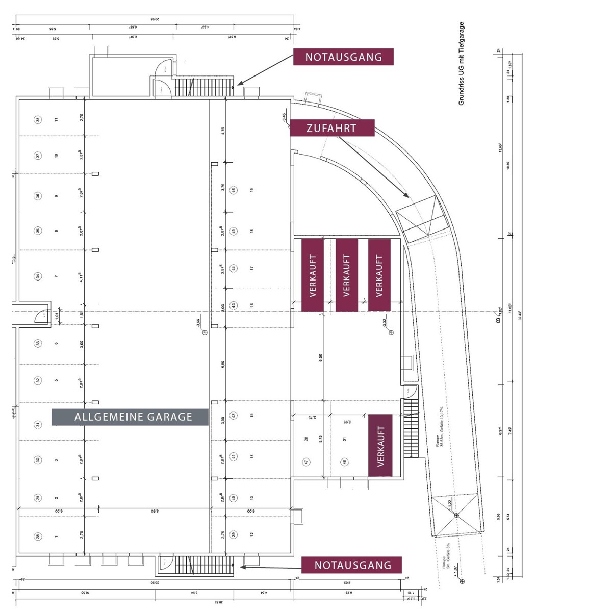 Grundriss der Tiefgarage