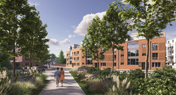 Zufahrt von der Bahnhofstra&szlig;e ins Hospital Quartier