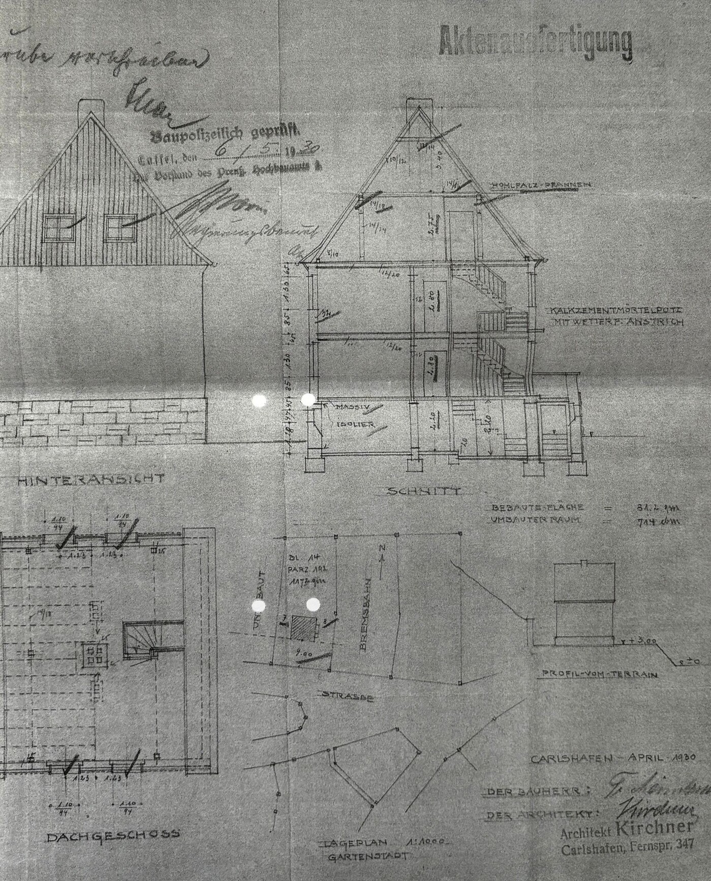 Grundriss DG, Schnitt, Ansicht, Lageplan