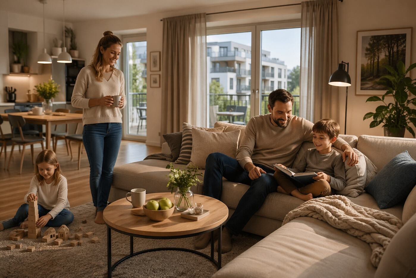 Familie im Wohnzimmer
