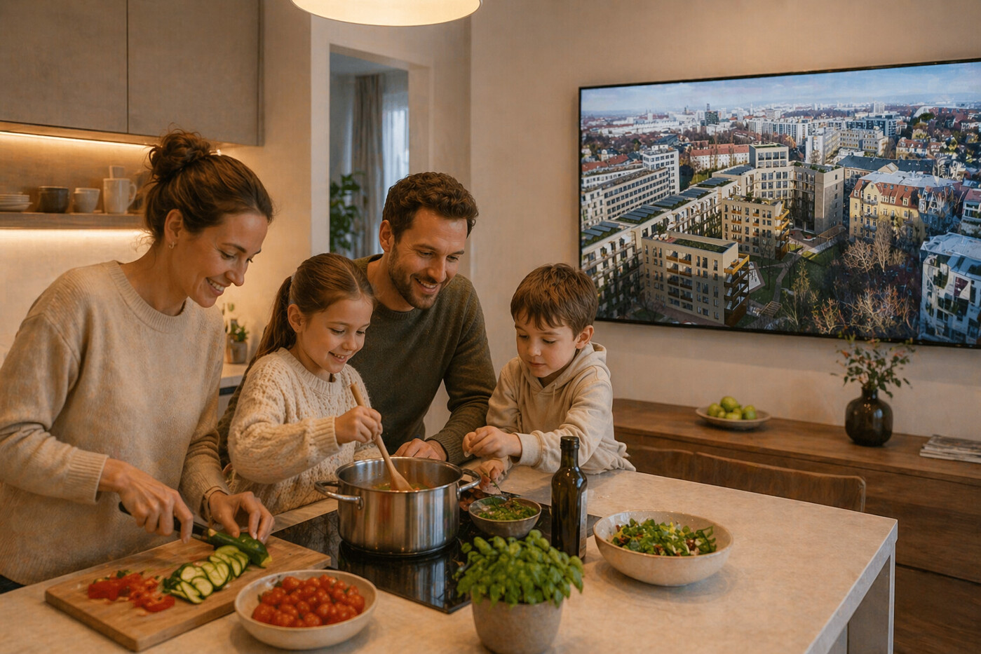 Familie beim kochen