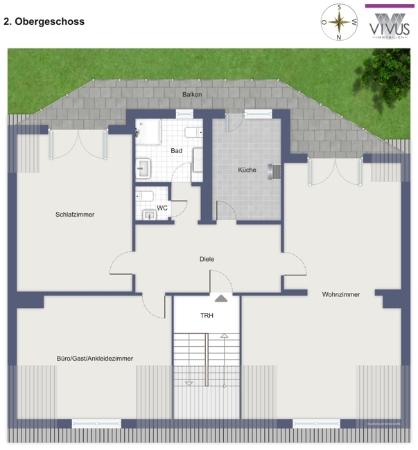 3-Zimmer-Dachgeschosswohnung mit Duschbad,Gäste-WC,EBK,Balkon in Südausrichtung und Garage - Foto 1