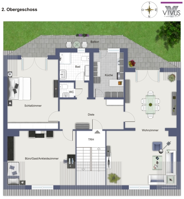 3-Zimmer-Dachgeschosswohnung mit Duschbad,Gäste-WC,EBK,Balkon in Südausrichtung und Garage - Foto 2