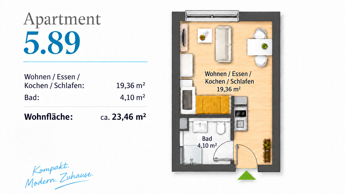 Kompakter moderner Apartment-Grundriss