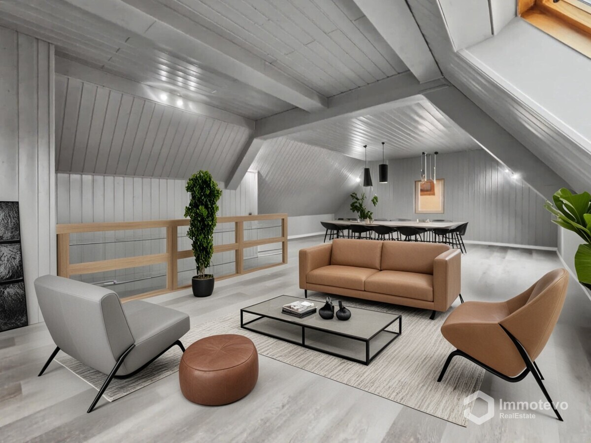 Wohnzimmer im Dachgeschoß mit Digitalstaging