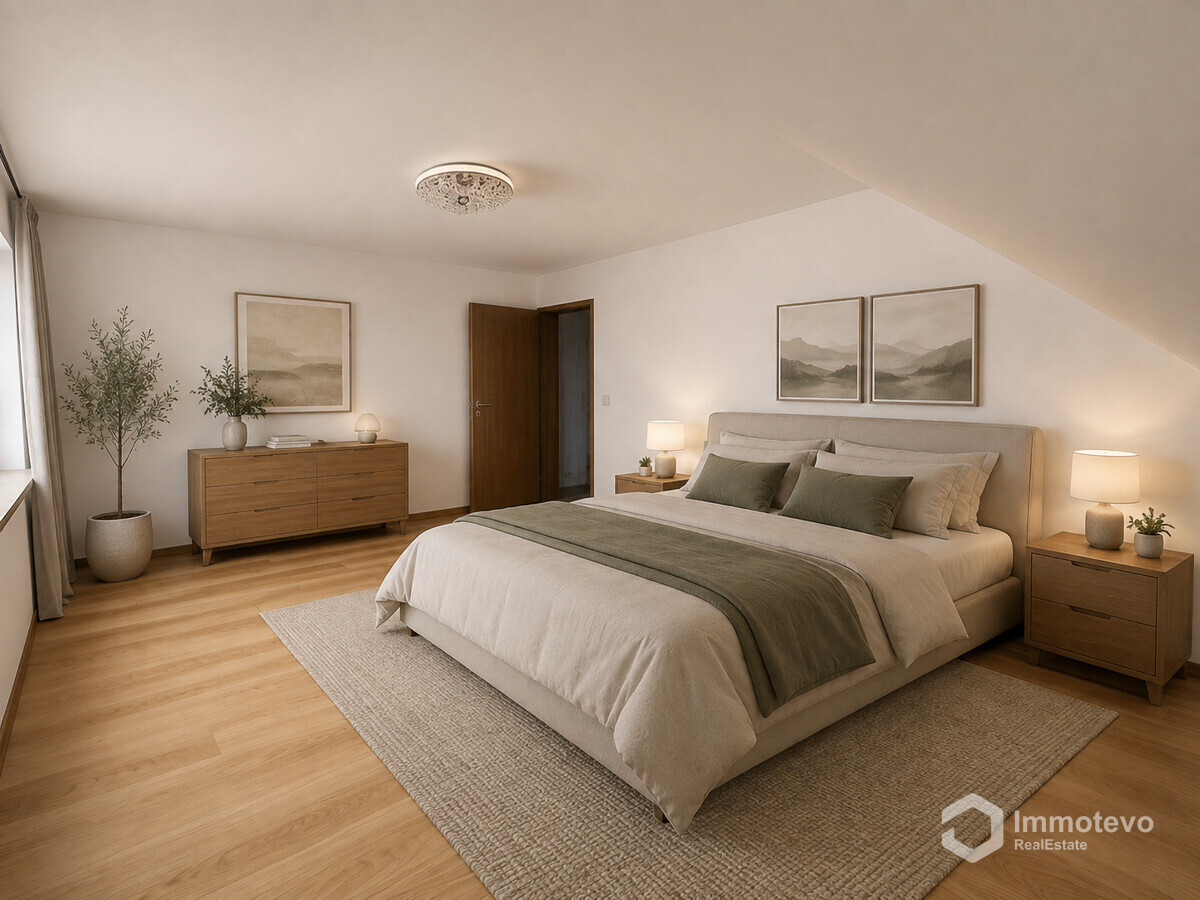 Schlafzimmer mit KI-Einrichtungsvorschlag