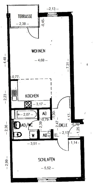 Grundriss EG links WE 268 mit Maßen