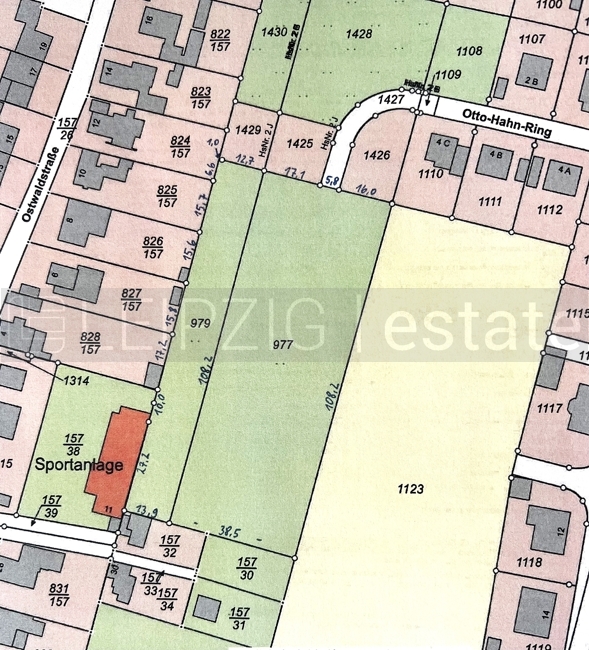 Bemaßter Flurkartenausschnitt