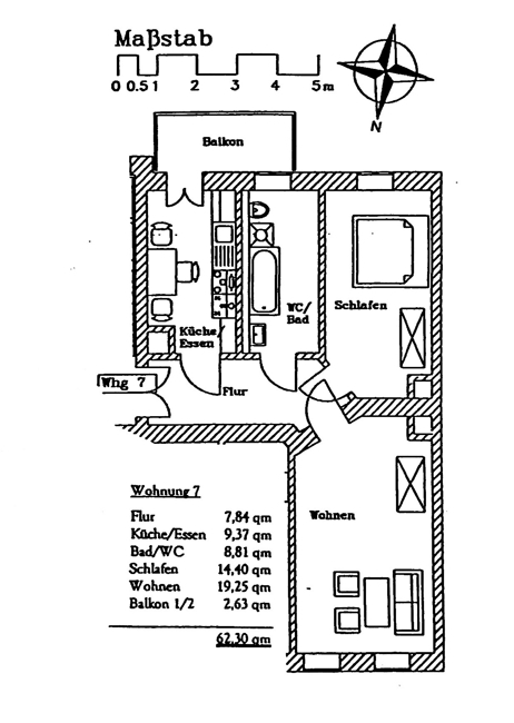Grundriss WE 07 mit Maßangaben