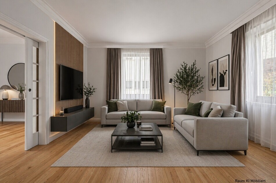 Wohnzimmer KI Möbliert