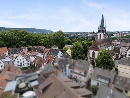Ausblick auf Durlach mit katholischer Kirche